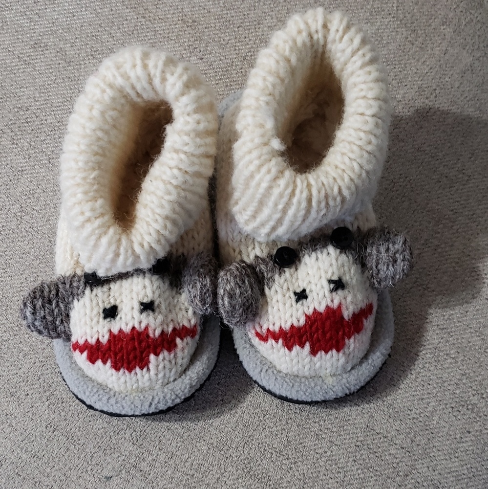 KnitWits Sock Monkey Baby Slippers